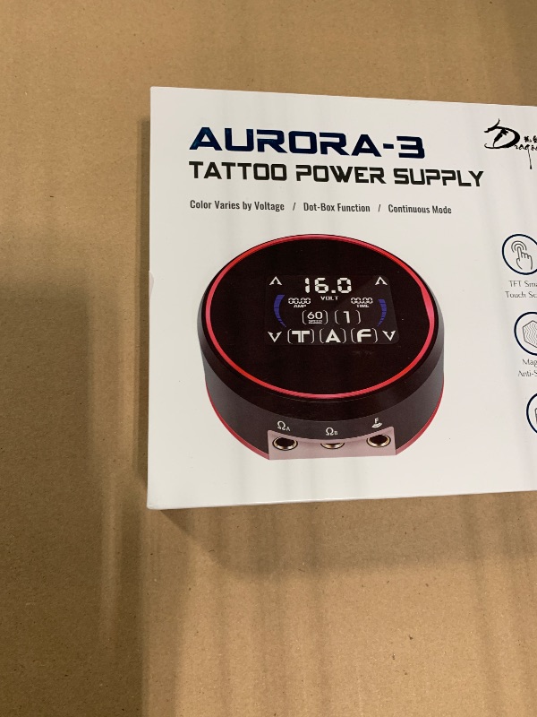 Photo 1 of * Missing cord*Dragoart Aurora 3 Tattoo Power Supply 0-16V for Tattoo Gun Tattoo Machine, Dot-Work 3 Preset Voltages Dual Output Touch Screen Color Varies by Voltage, Professional Tattoo Power Supply Box(Silver)