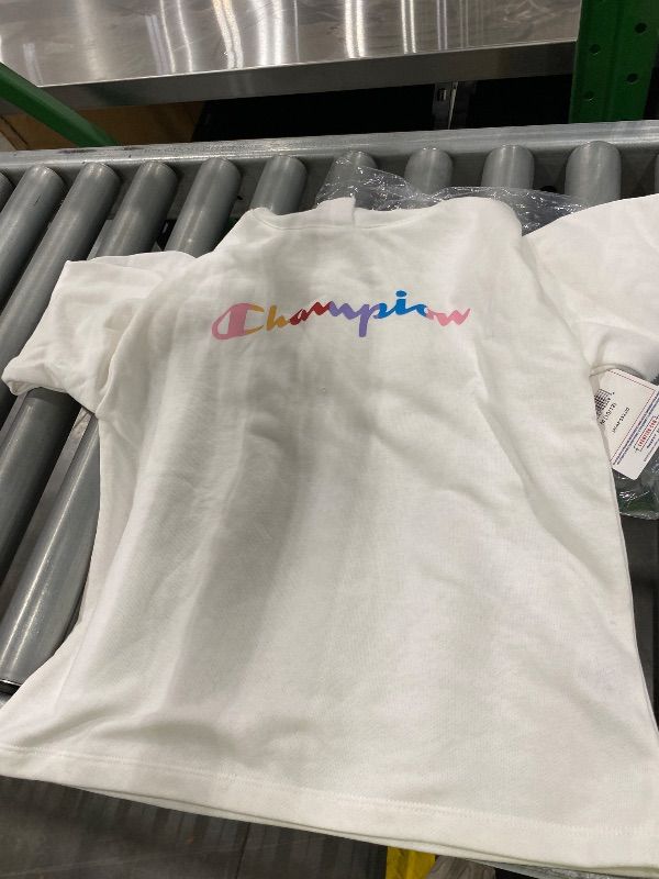 Photo 1 of *Minor Damaged*Champion Big Pullover Hoodie for Girls, Lightweight Sweatshirt, Graphics, White-593038,
Tag Medium