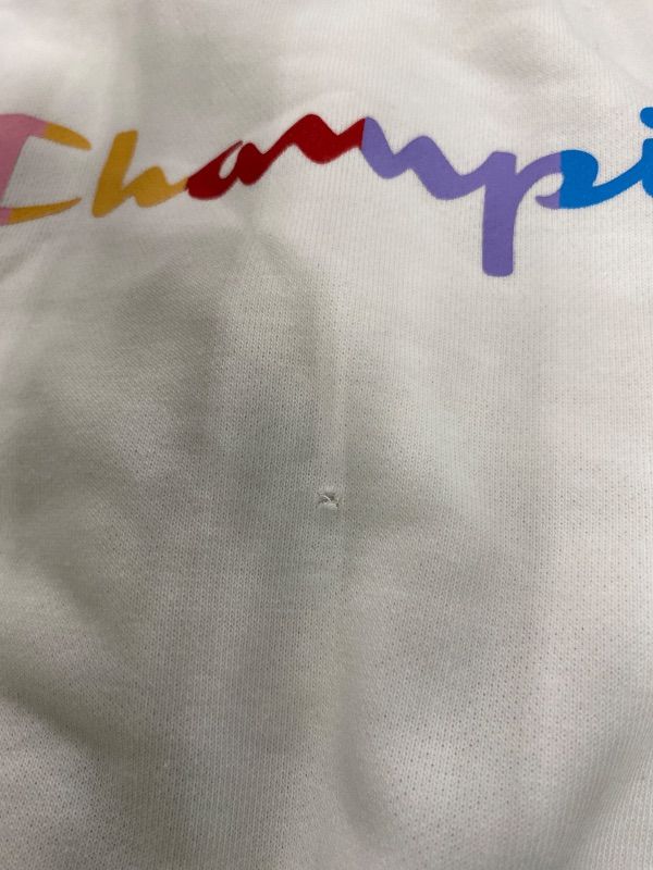 Photo 1 of *Minor Damaged*Champion Big Pullover Hoodie for Girls, Lightweight Sweatshirt, Graphics, White-593038,
Tag Medium