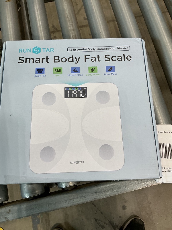 Photo 1 of *Needs batteries* Runstar Smart Scale for Body Weight and Fat Percentage, High Accuracy Digital Bathroom Scale FSA&HSA Eligible with LCD Display for BMI 13 Body Composition Analyzer Sync with Fitness App - White