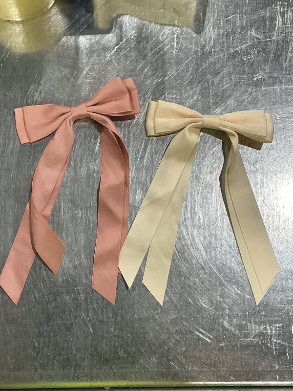 Photo 1 of 2PCS Silky Satin Hair Bows Hair Clip Beige Pink Hair Ribbon Ponytail Holder Accessories Slides Metal Clips Hair Bow for Women Girls Toddlers Teens Kids