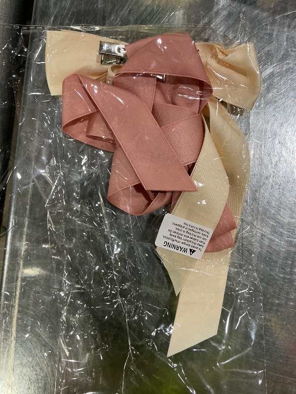 Photo 1 of 2PCS Silky Satin Hair Bows Hair Clip Beige Pink Hair Ribbon Ponytail Holder Accessories Slides Metal Clips Hair Bow for Women Girls Toddlers Teens Kids