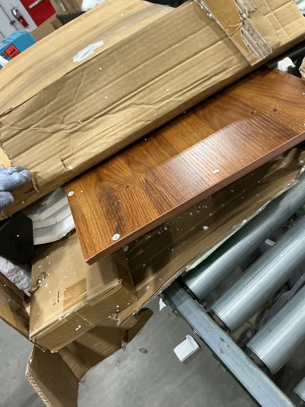 Photo 1 of *MAJOR DAMAGE* *SEE CLERK NOTES* Large Makeup Vanity Desk with Mirror and Lights, Vanity Desk with 6 Drawers & Storage Shelves, Vanity Table with Power Outlet, 3 Color Modes & Adjustable Brightness Dressing Table, Bedroom,Walnut1