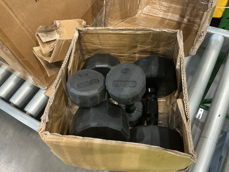 Photo 1 of **ONLY 2 20 LBS AND 2 5 LBS**CAP Barbell 150 LB Black Handle Coated 12-Sided Dumbbell Set with Vertical Red Rack