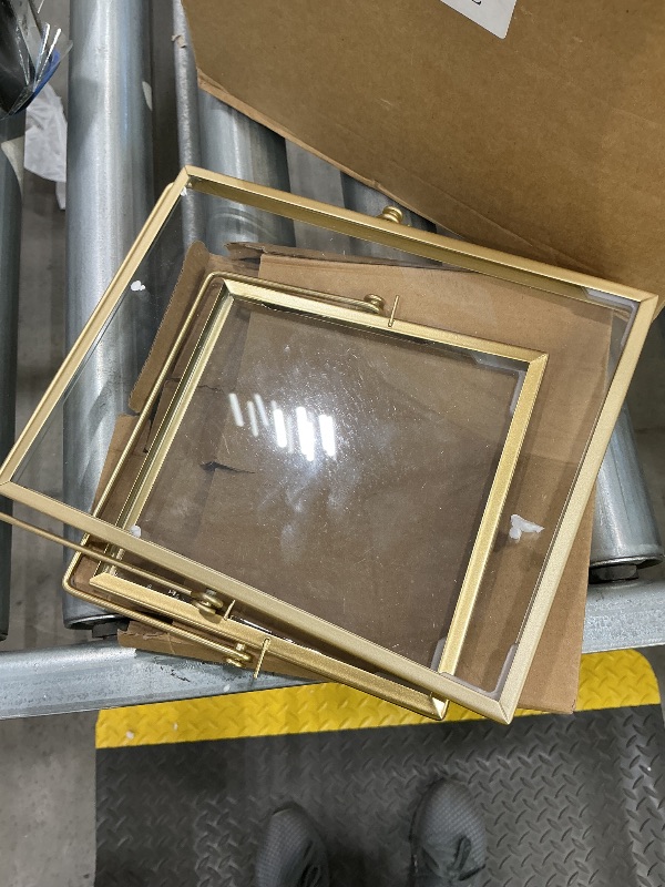 Photo 1 of ***SEE CLERK COMMENTS*** Treela 9 Pieces 4 x 4, 4 x 6, 5 x 7 Inch Picture Floating Frames Metal Glass Photo Vintage Brass Frames Vertical Geometric Desk Decorations(Gold)