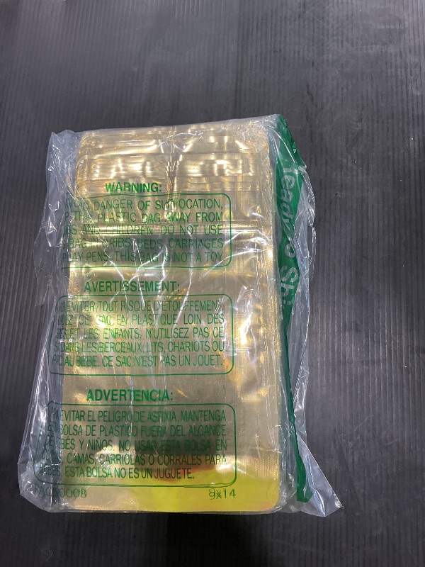 Photo 1 of 100 Pack Mylar Bags for Food Storage Resealable Aluminum Foil Stand Up Pouch with Window & Hang Hole 5.11×7.87 Inch Reusable Zipper Lock Food Packaging Heat Seal Bags for Small Business & Home - Gold