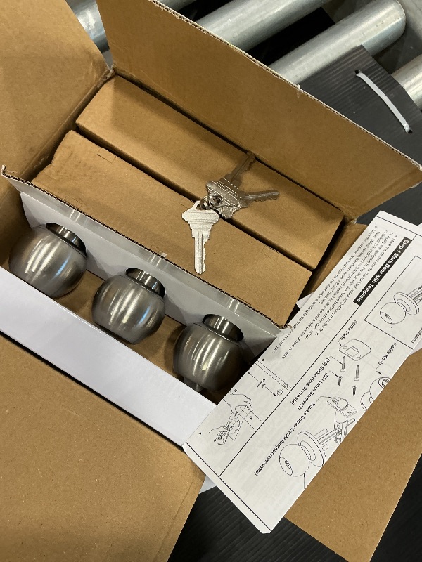 Photo 1 of [3 Pack] BESTTEN Door Knob with Lock and Key, Keyed Different Entry Door Knob with Adjustable Latch, for Entrance and Front Door, Satin Nickel