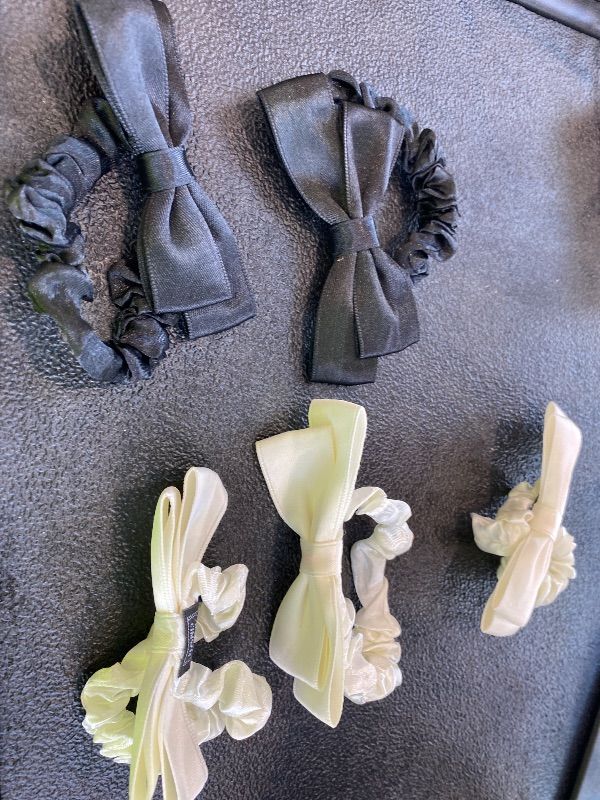 Photo 1 of *Missing Parts*5pcs Silk Bow Hair Ties - Sweet Bow Scrunchies in Black & White - Elastic Bowknot Ponytail Holders for Thick & Thin Hair