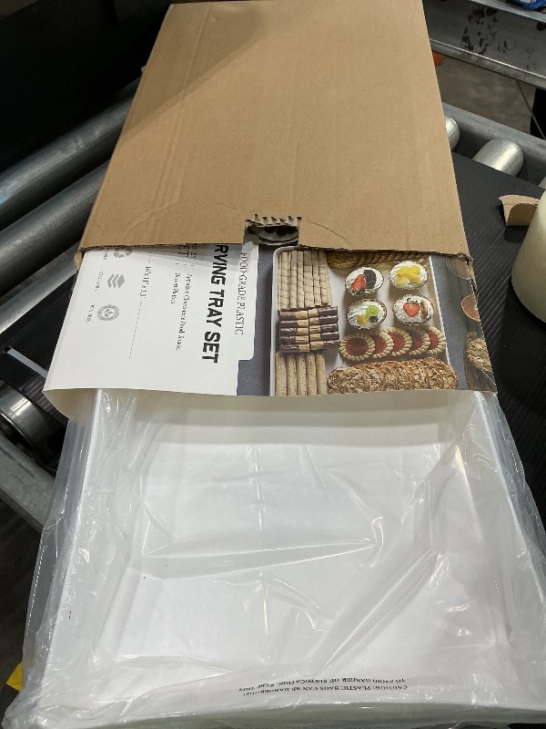 Photo 1 of 4-Pack Plastic 16" x 11" Large White Serving Trays Set - Reusable Serving Platters for Cookie, Appetizer, Charcuterie, Snack, Dessert, Party Food Display - Stackable Kitchen CounterTop Tray, BPA Free