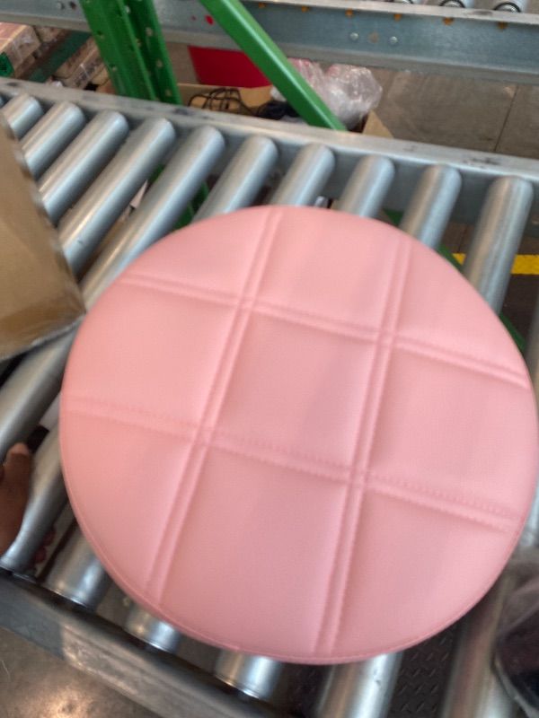 Photo 1 of **MISSING BOTTOM PART OF CHAIR ***KKTONER Round Rolling Stool Chair PU Leather Height Adjustable Swivel Drafting Work SPA Shop Salon Stools with Wheels Office Chair Small (Pink)