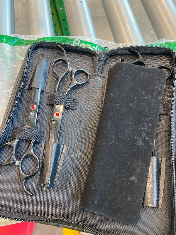 Photo 1 of *Minor Damage*
Purple Dragon Professional 7.0 inch 4PCS Pet Grooming Scissor Kit Japan Premium Steel Straight & Curved & Thinning Blade Dog Hair Cutting Shears Set with Case