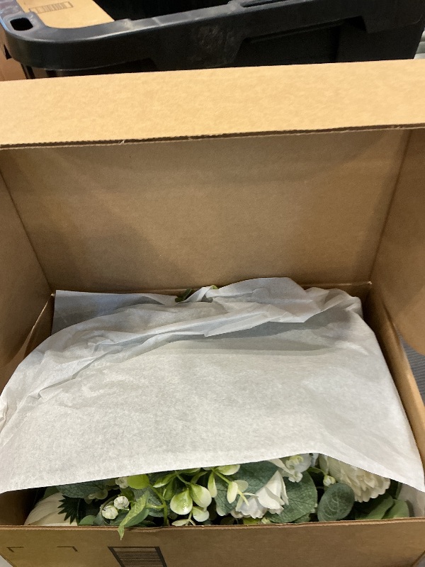 Photo 1 of 2 Pack 6Ft White Flower Garland with Eucalyptus Leaves, Faux Floral Garland Artificial Flower Garlands Decoration for Wedding Table Runner Decor, Party Backdrop