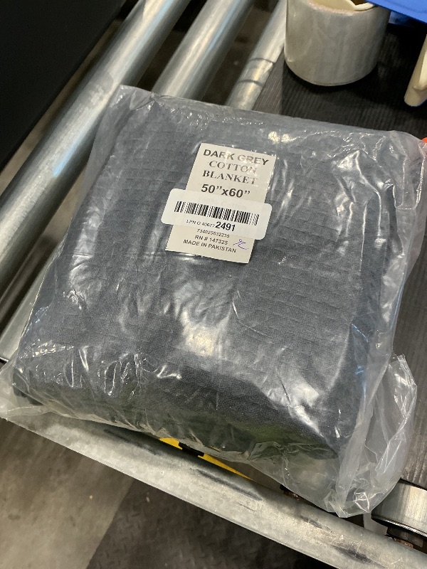 Photo 1 of 100% Cotton Blankets Throw Size for Bed - Waffle Weave Blankets for Summer, Lightweight and Breathable Soft Woven Blanket for Spring (Dark Grey, Throw (50" x 60")