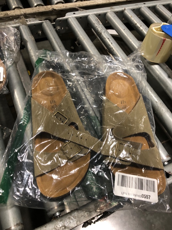 Photo 1 of **HAS A BROKEN BUCKLE****Project Cloud Genuine Leather Flat Sandals Women 2025 Beach Essentials Womens Sandals Memory Foam Vacation Essentials Slides for Women Footwear (Venita, taupsu, 11)