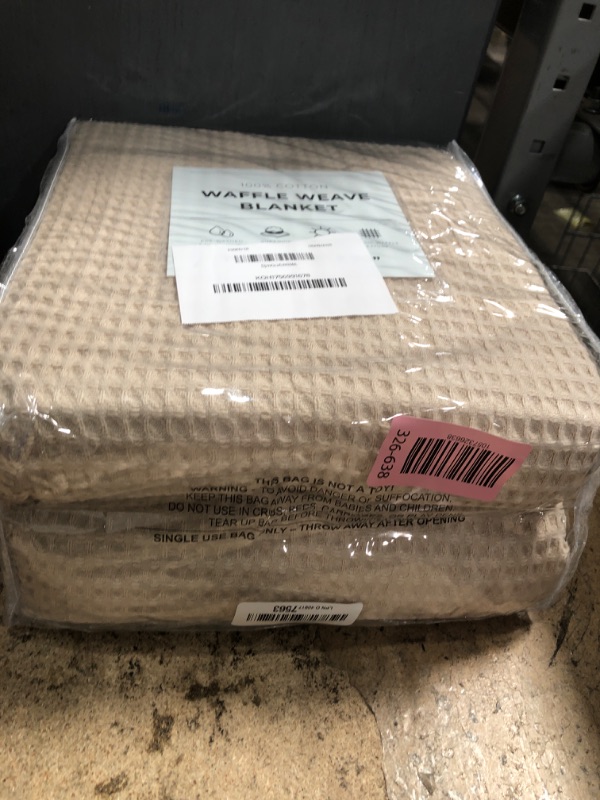 Photo 1 of 100% Cotton Blanket for King Size Bed - Taupe Waffle Weave Lightweight Summer BedBlanket - 102x90in Prewashed Breathable, Woven, Layering Blanket (King, Taupe)