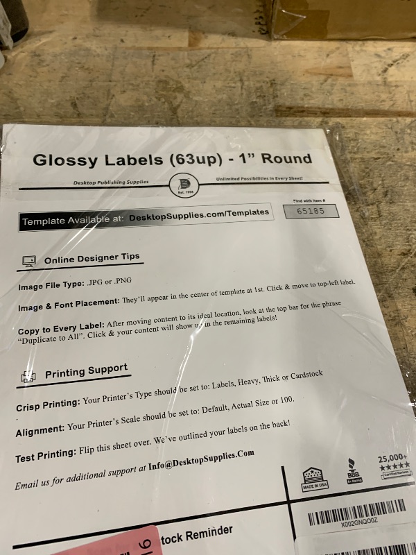Photo 1 of 1" Round Glossy Labels - White Adhesive Stickers Printable with Inkjet/Laser Printers - 10 Sheets / 630 Labels