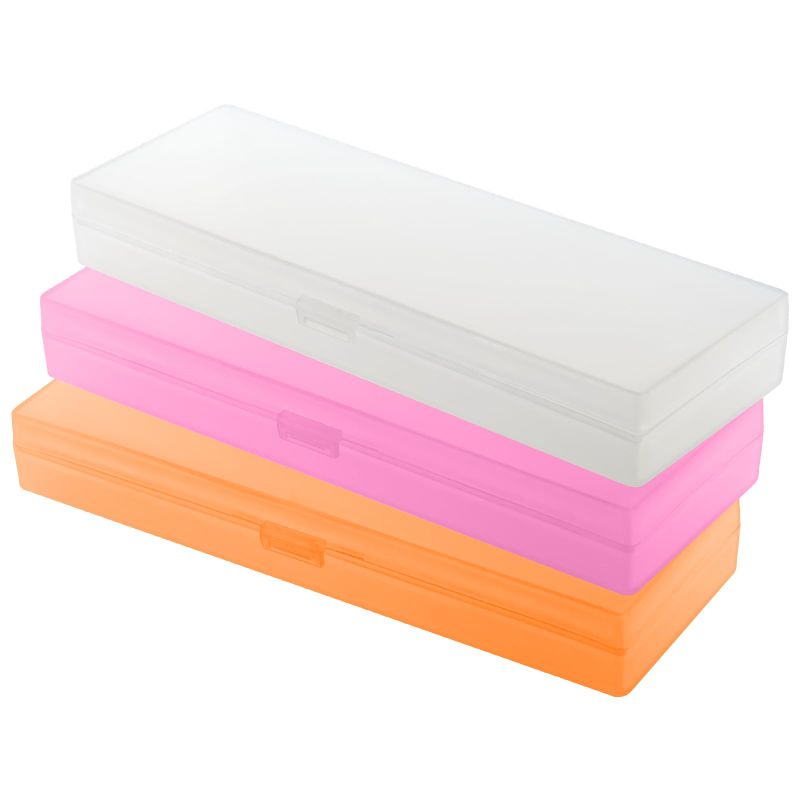 Photo 1 of 3 Packs Small Plastic Pencil Case Clear Boxes Stationery Storage Case with Hinged Lid and Snap Closure for Pencils,Pens and Crayon,Home School Office Supplies (white,rose pink and orange)