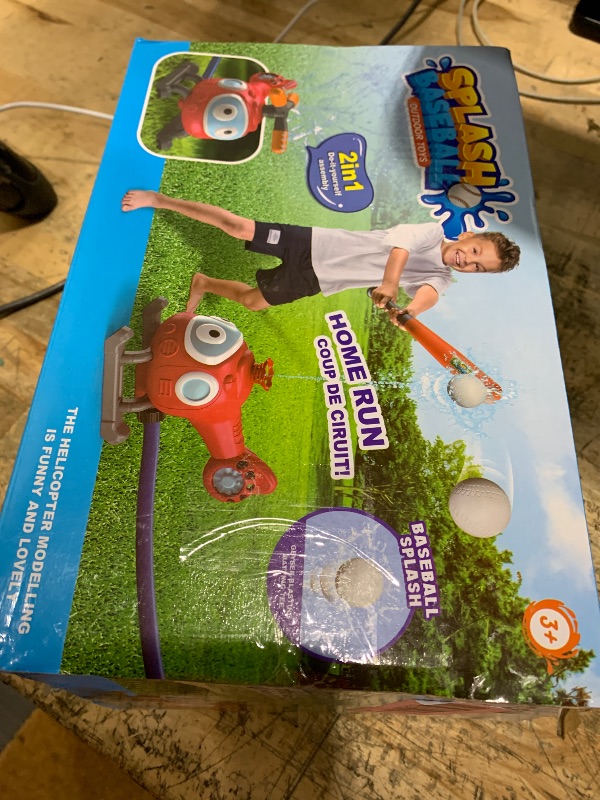 Photo 1 of 2 in 1 Water Sprinklers T Ball Set for Kids and Toddlers, Baseball Sprinkler for Backyard Helicopter Toy, Attaches to Garden Hose Summer Pool Outdoor Water Toy