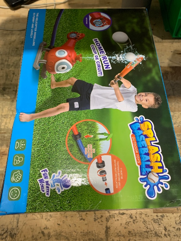 Photo 1 of 2 in 1 Water Sprinklers T Ball Set for Kids and Toddlers, Baseball Sprinkler for Backyard Helicopter Toy, Attaches to Garden Hose Summer Pool Outdoor Water Toy