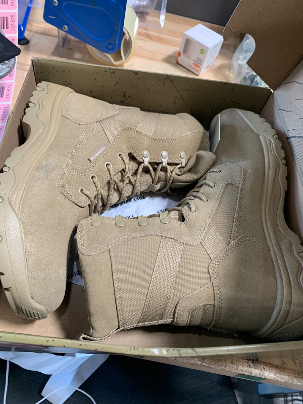 Photo 1 of FREE SOLDIER Men's Tactical Boots 8 Inches Lightweight Combat Boot Durable Suede Leather Military Work Boots Desert Boot(Tan-Waterproof,10.5)