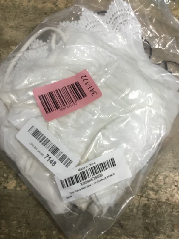 Photo 1 of ***SEE NOTES*** 
Two Piece Skirt Sets for Women Y2k Lace Sheer Mesh Ruched Halter Top Smocked Mini Skirt Summer Beach Outfits (A White, size: S)