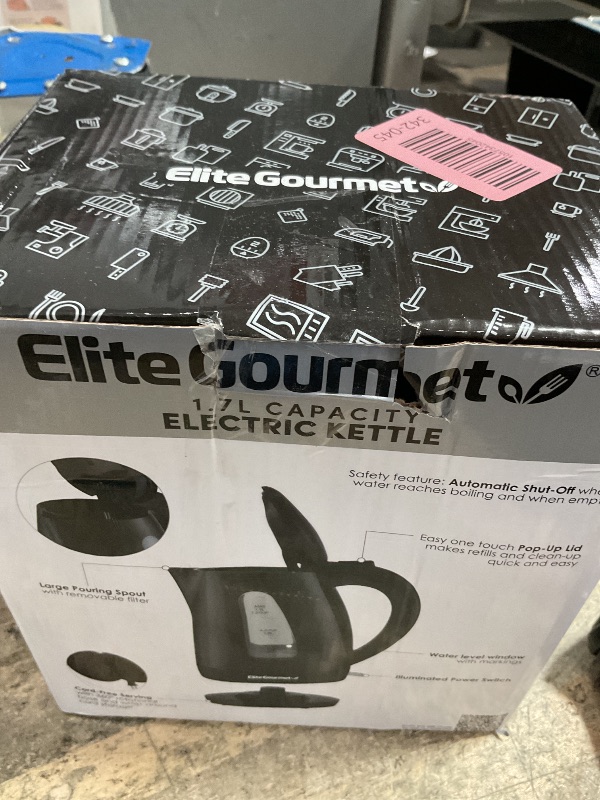 Photo 1 of (GOOD/FAIR) Elite Gourmet EKT8690X 1.7L Electric Tea Kettle 1500W, Hot Water Heater Boiler BPA-Free, Fast Boil, Water Level Window and Auto Shut-Off, Black