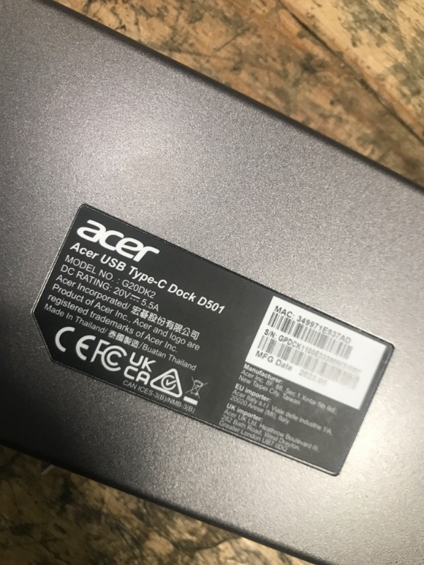 Photo 1 of (1 count) Acer Docking Station,14-in-1 Triple Display USB C Docking Station, 1 Monitors with 4K HDMI 2.0, DisplayPort 1.4, 10 Gbps USB-C and 5 Gbps USB-A Data, 1 Gbps Ethernet, Audio, 60W Charging for Laptop