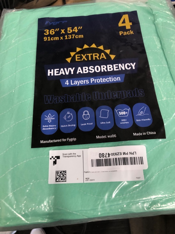 Photo 1 of 4 Pack 36” x 54” Extra Heavy Absorbency Washable Underpads, Waterproof Nursing Pads Incontinence Bed Pads, Reusable Washable Pee Pads for Dogs, Diaper Changing & Adults, Mattress Protector
