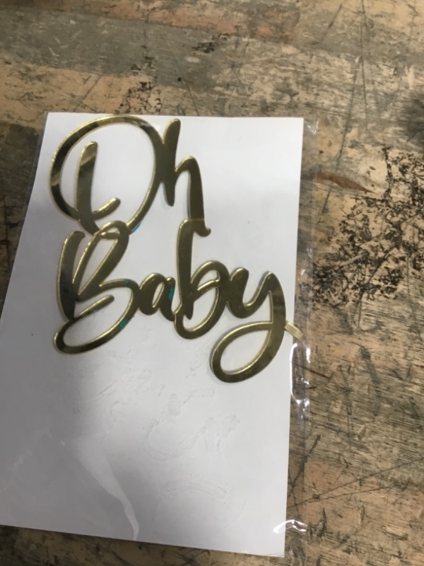 Photo 1 of "Oh Baby"Cake Topper, Golden Acrylic Baby Party Cake Decoration, Baby Baptism/pregnancy announcement party/New Baby Gender Reveal Party Cake Decoration