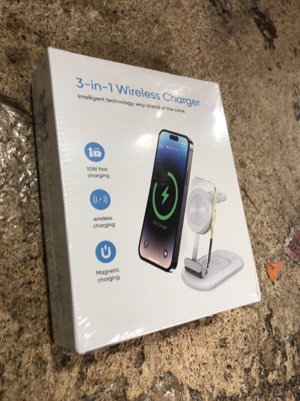 Photo 1 of 2025 Traveling Wireless Mag-safe Fast Charging Station,Magnetic 3 in 1 Charger with Light for iPhone 16 15 14 13 12 Pro Max Plus,Apple Watch Series & Air pods 4 3 2 Pro-Gifts for Wife & Husband(White)