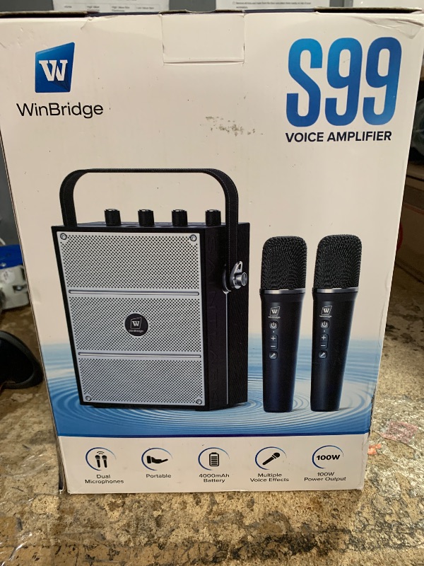 Photo 1 of 100W Powerful Voice Amplifier with 2 Wireless Microphones, Big Pro Sound Portable Speaker with Microphone, Bluetooth Speaker PA System Karaoke Machine Support BT/USB/TF Card/Aux/Guitar S99