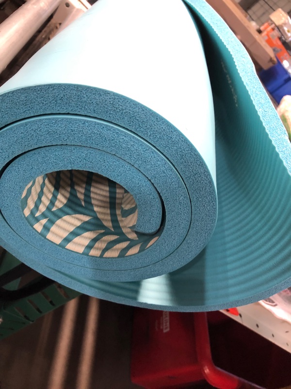 Photo 1 of (USED/FAIR) (DAMAGED) Retrospec Solana Yoga Mat 1" Thick w/Nylon Strap for Men & Women - Non Slip Exercise Mat for Home Yoga, Pilates, Stretching, Floor & Fitness Workouts - Blue Lagoon