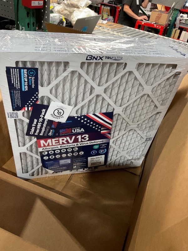 Photo 1 of  20x30x1 BNX TruFilter Air Filter MERV 13 (6-Pack) - MADE IN USA - Electrostatic Pleated Air Conditioner HVAC AC Furnace Filters for Allergies, Pollen, Mold, Bacteria, Smoke, Allergen, MPR 1900 FPR 10