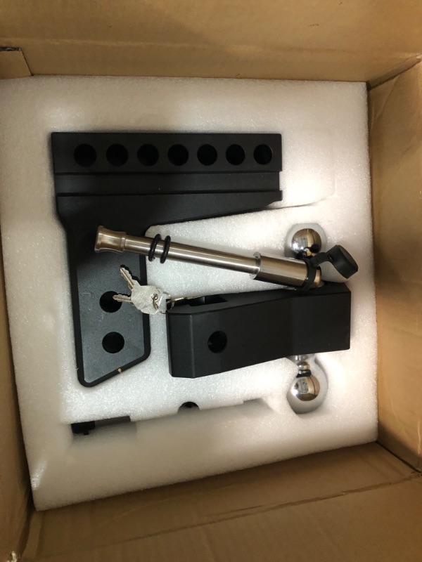 Photo 1 of (PARTIAL SET) (UNTESTED) Adjustable Trailer Hitch-Drop Hitch Fits 2.5-Inch Receiver -6" Drop/Rise Tow Hitch with 2" and 2-5/16" Tow Balls-18,500GTW with Double Anti-Theft Pins Locks, Black