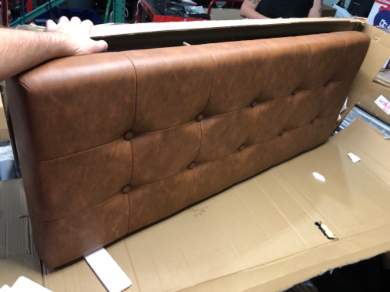 Photo 1 of ***MAJOR DAMAGE - FRAME BROKEN - SEE PICTURES***
47.2" Button-Tufted Entryway Bench, Upholstered Faux Leather Ottoman Bedroom Bench, Rubberwood End of Bed Footrest Stool, Bench for Entryway Dining Room Living Room Bedroom, 300 LB, Brown