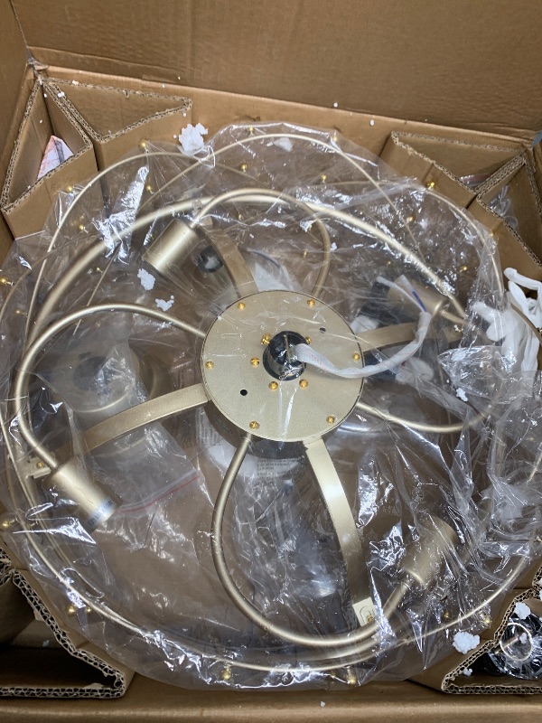 Photo 1 of (used) youngrender 20 Inch Gold Caged Ceiling Fan with Light, Flower Chandelier Ceiling Fan with Lights Remote Control, Modern Crystal 