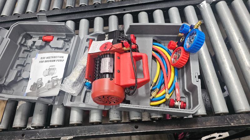Photo 1 of ***PARTS ONLY***PB Motor Tech Vacuum Pump & Gauge Set - 4.5 CFM Pump with 3 Way Aluminum Manifold Gauge, with Leak Detector & PVC Storage Case - for R134A, R410A, R22, R404A Refrigerants & AC Maintenance