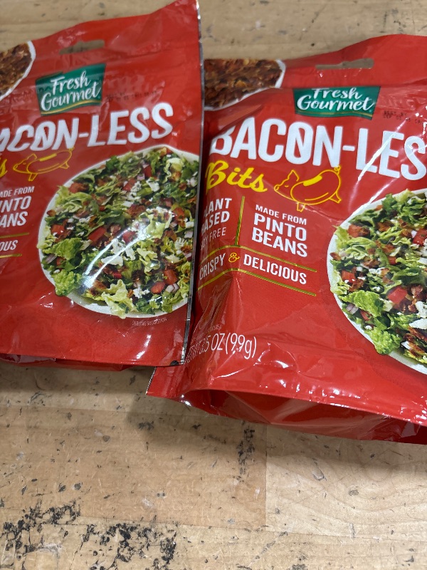 Photo 1 of ***EXP 09.03.2025 Fresh Gourmet Vegan Bacon-Less Bits - 3.5 oz Plant-Based Topping for Salads, Potatoes, Soups, and More | Soy-Free, Kosher, and Smoky Flavor | Resealable Pouch PACK OF 2