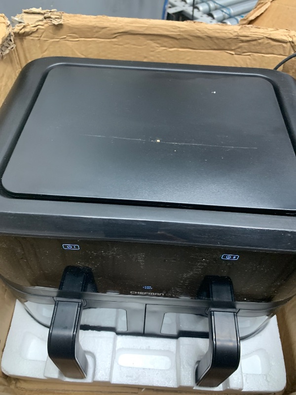 Photo 1 of (misintg items*) CHEFMAN 6 Quart Dual Basket Air Fryer Oven with Easy View Windows, Sync Finish, Hi-Fry, Auto Shutoff, 2 Independent 3Qt Nonstick Dishwasher Safe Frying Baskets, Digital Double Air Fryer - Black