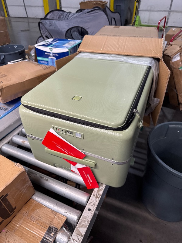 Photo 1 of (USED/FAIR) Hanke 28 Inch Luggage with Cup Holder and Charge,Top Opening Hard Shell Suitcases with Wheels and Dividers,Aluminum Frame Trunk Luggage Extra Large Suitcase with Lock for Travel?Bamboo Green