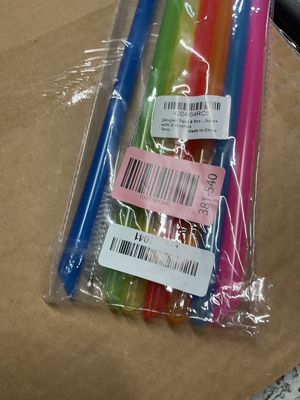 Photo 1 of [Angled Tips] 8 Pcs Reusable Boba Straws & Smoothie Straws - Multi Colors Jumbo Wide Reusable Straw, BPA FREE Food-Grade Plastic Straw for Bubble Tea(Tapioca, Boba Pearls), Milkshakes with 2 Brushes