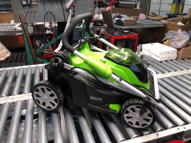 Photo 1 of ***HEAVILY USED - MISSING CHARGER AND BATTERIES - UNABLE TO TEST - SEE PICTURES***
Greenworks 40V 17" Cordless (Push) Lawn Mower (75+ Compatible Tools), 4.0Ah Battery and Charger Included