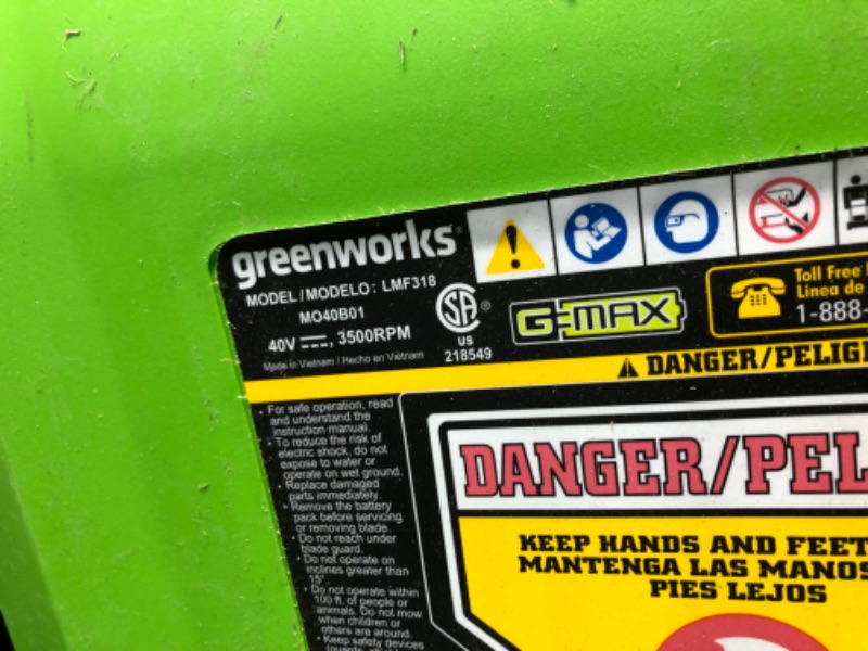 Photo 1 of ***HEAVILY USED - MISSING CHARGER AND BATTERIES - UNABLE TO TEST - SEE PICTURES***
Greenworks 40V 17" Cordless (Push) Lawn Mower (75+ Compatible Tools), 4.0Ah Battery and Charger Included