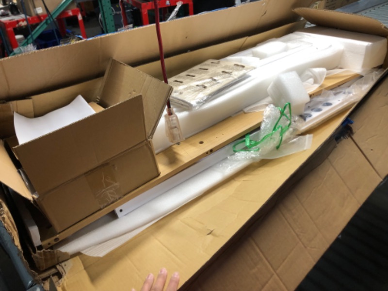 Photo 1 of ***DAMAGED - TABLETOP WOOD CRACKED - SEE PICTURES***
VASAGLE Electric Standing Desk with Drawers, 55.1 x 23.6 Inches, Sit Stand Desk with Power Outlet and LED Lights, Adjustable Height, Storage Shelf, 3 Memory Buttons, for Home Office, Straw Yellow