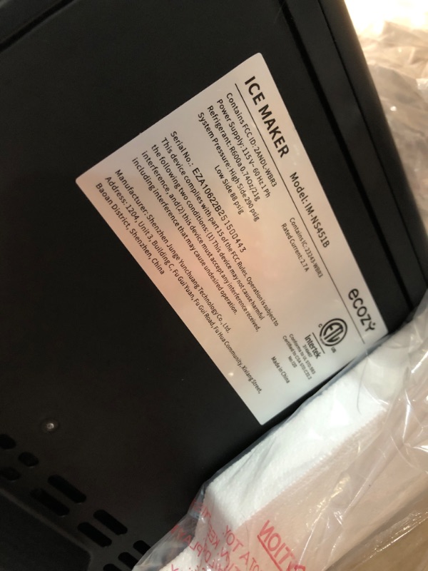 Photo 1 of (PARTS) (NOT FUNCTIONAL) (DAMAGED WITH MINERAL WATER) ecozy Nugget Ice Maker Countertop, Smart Pebble Ice Machine with APP Control, 44 lbs/24H Soft Pellet Chewable Ice with Self-Cleaning, Black