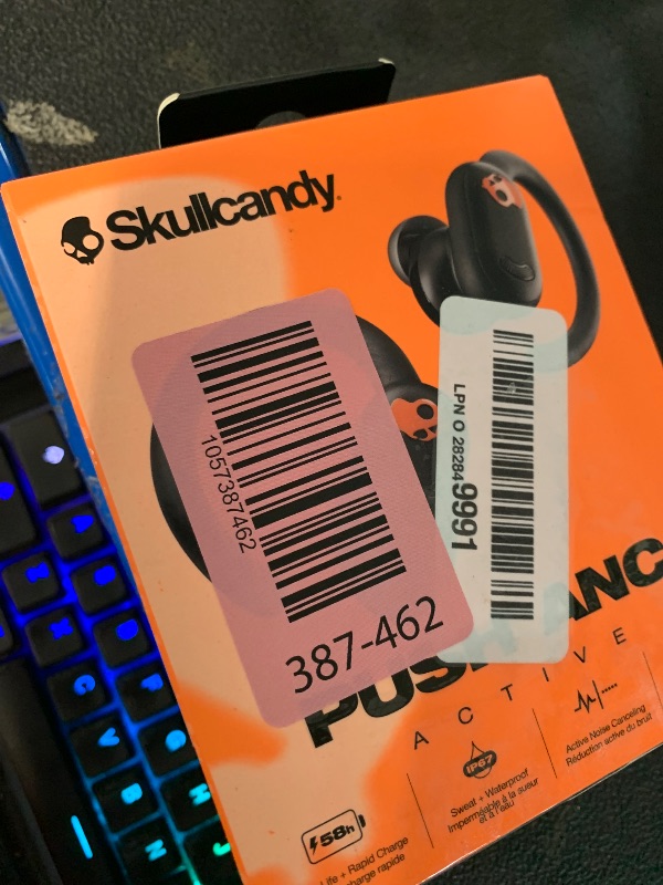 Photo 1 of ***********ONE EARBUD DOESNT WORK***************
Skullcandy Push ANC Active Wireless Earbuds, Bluetooth Headphones, Noise Cancelling, 58 Hours Battery, Secure-Fit Over-Ear Hanger, Sweat and Waterproof, Microphone for iPhone Android - Black/Orange