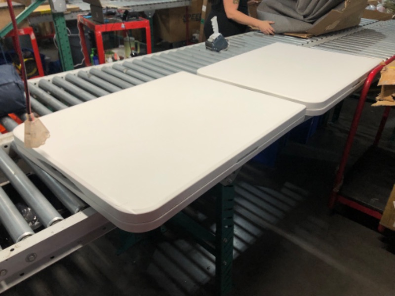 Photo 1 of ***DAMAGED - TABLETOP GOUGED - SEE PICTURES***
JALANCY Set of 2 Folding Tables with Carrying Handle Lightweight Rectangular Portable Plastic Camping Table Steel Legs for Party, Dining, Wedding, Events, Picnic Indoor, Outdoor (6FT, White)