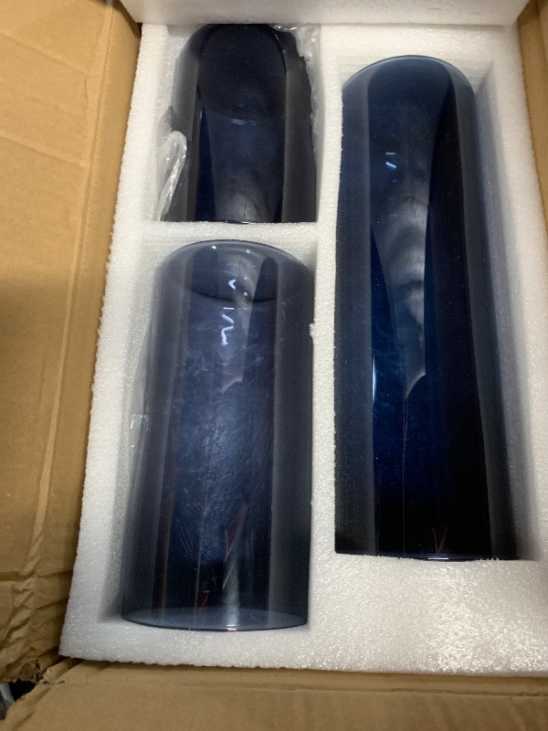 Photo 1 of (USED/FAIR) Blue Glass Cylinder Vases Hurricane Candle Holders Pillar Candle Holders Vases Blue Vase Candle Holder Clear Glass Flowers Vases for Valentine Wedding Kitchen Table Centerpiece Decoration (3 Pieces)