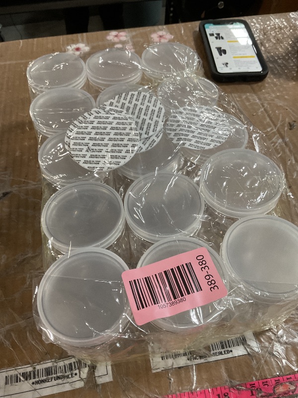 Photo 1 of ***(HEAVILY USED/ MINOR DAMAGE)***15 Pack 6oz Clear Plastic Jars Wide-mouth Storage Containers,Refillable Empty Containers for Dry Food,Dried Fruit,Seasoning and Honey Storage