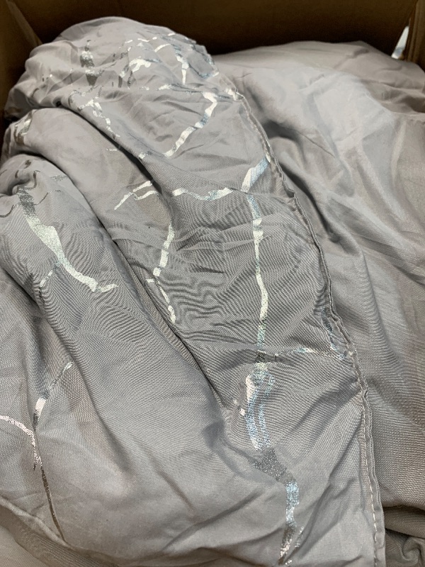 Photo 1 of (see all images) Holawakaka Silver Metallic Marble Comforter Set Queen Size Glitter Bedding Set, Grey/Silver
